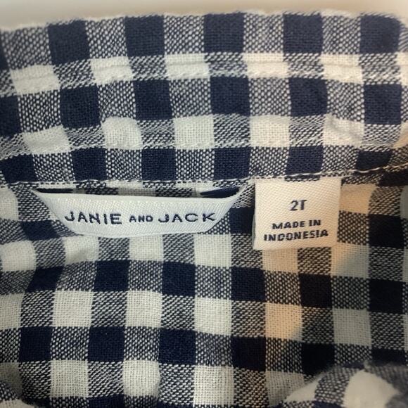 Janie and Jack Shirt Boys 2T Gingham Print Linen Blend Button Up Preppy Classic - Picture 3 of 5